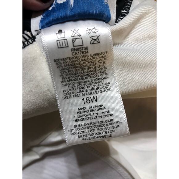 Gabar Ladies One Piece Swimsuit 18W 18 2X women’s Black & White Tropical - Picture 9 of 9